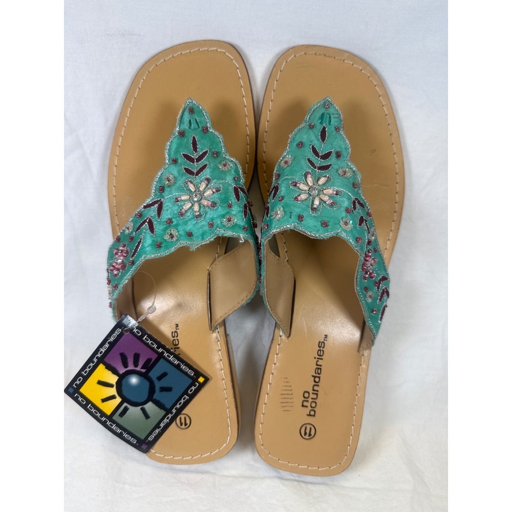 No Boundaries Kim Green Jewel Thong Sandals Teal Embroidered Beaded Womens 11